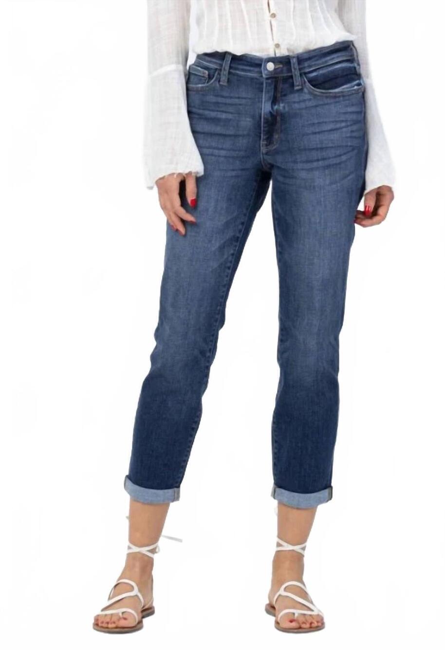 NEW JUDY BLUE women's sophia midrise cuffed boyfriend jeans in blue